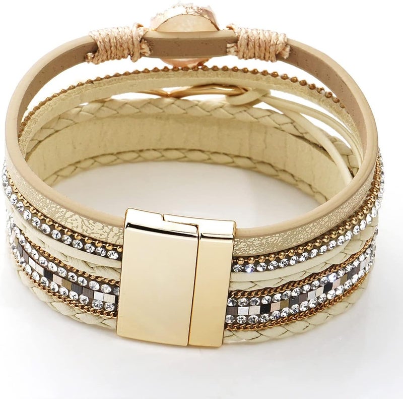 Suyi Multilayer Leather Wrap Bracelet Heart-Shape Wide Cuff Bracelets for Women - Image 4